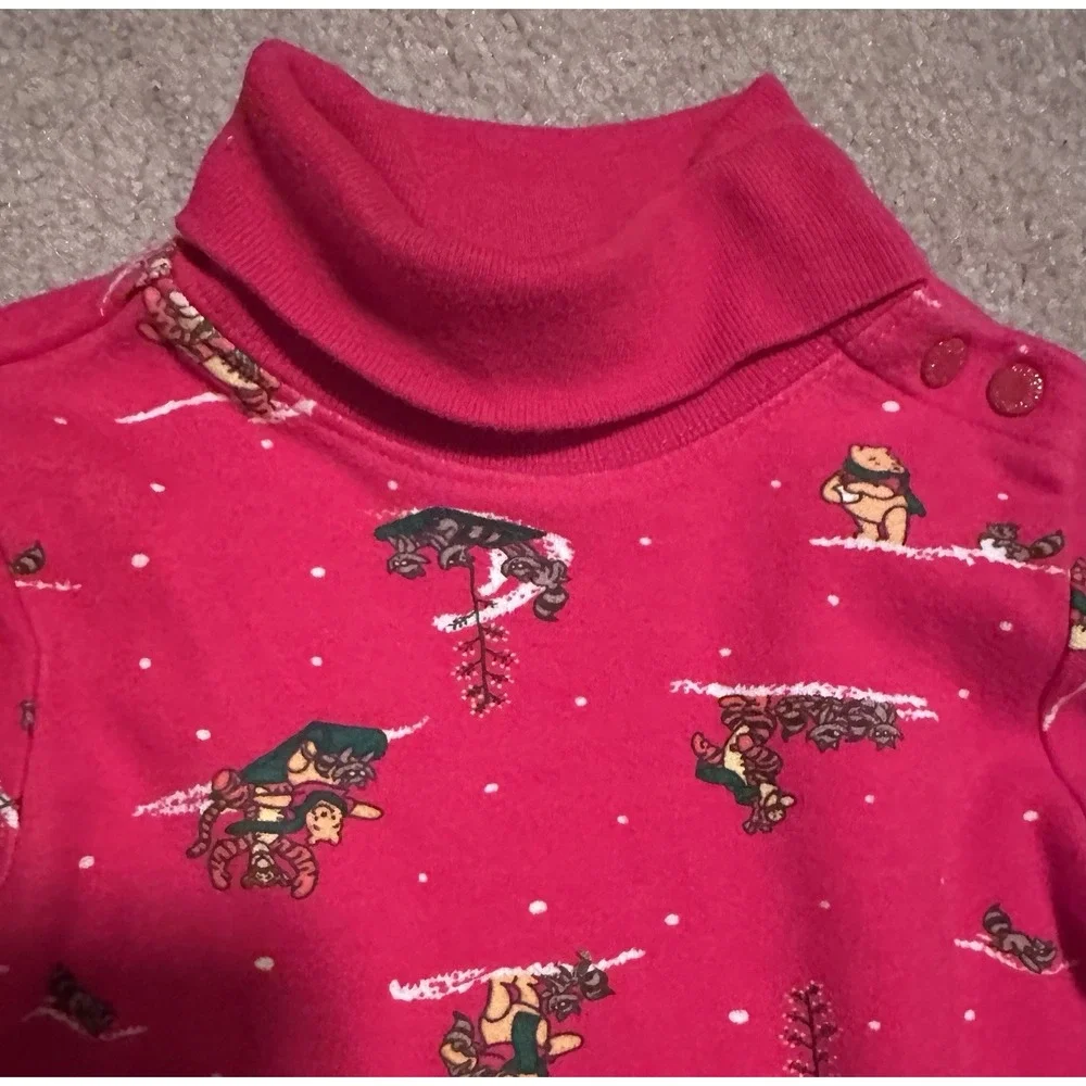 Vtg 90s Winnie The Pooh Long Sleeve Turtleneck Shirt Baby‎ 6 Mos Winter Sledding